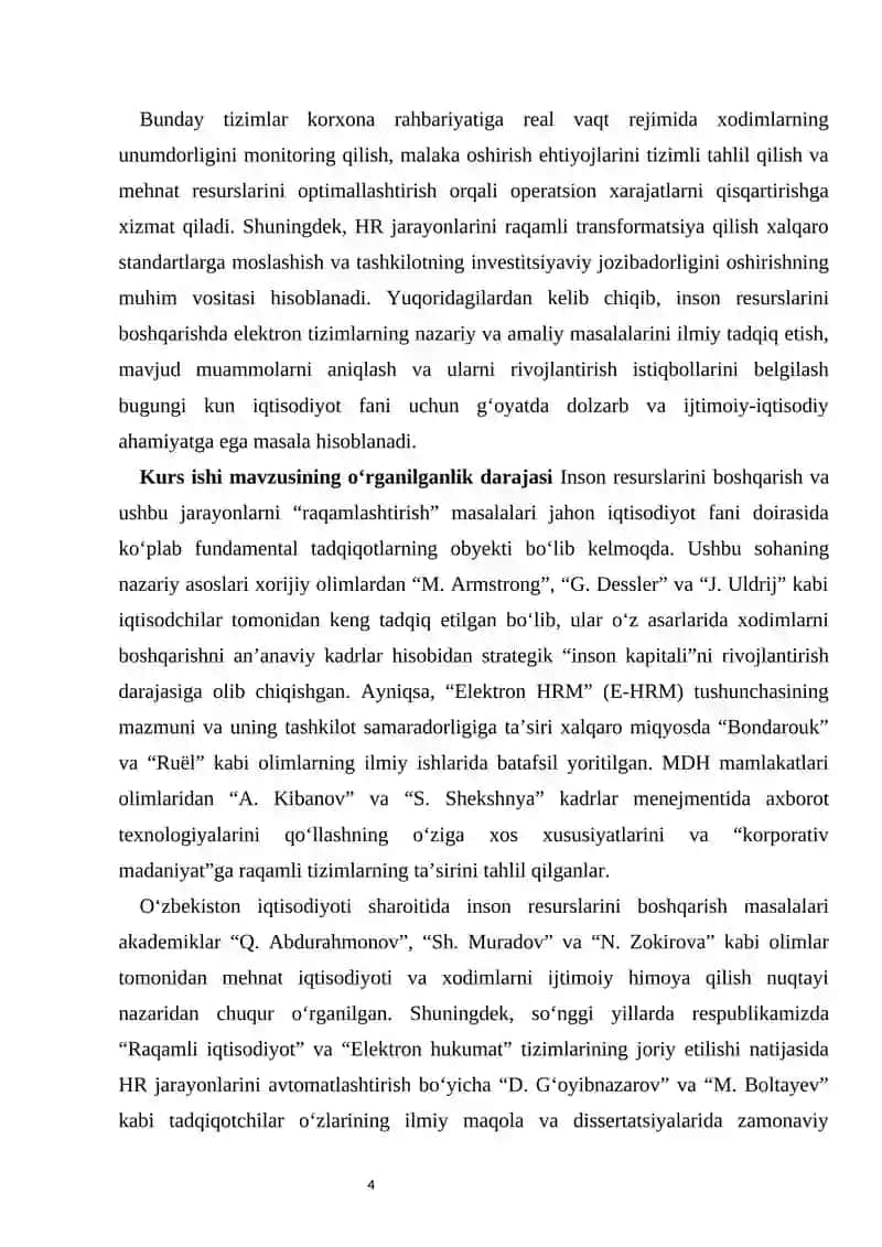 Inson resurslarini boshqarish elektron tizimlari kurs ishi 4