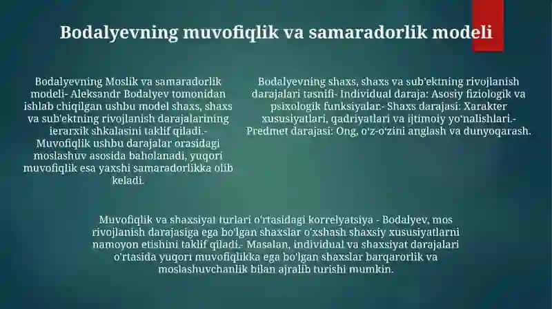 Bodalyev BoʻYicha Individ, Shaxs Va SubʼEkt Taraqqiyoti Darajalarining Muvofiqlik Va Natijaviylik Klassifikatsiyasi 4