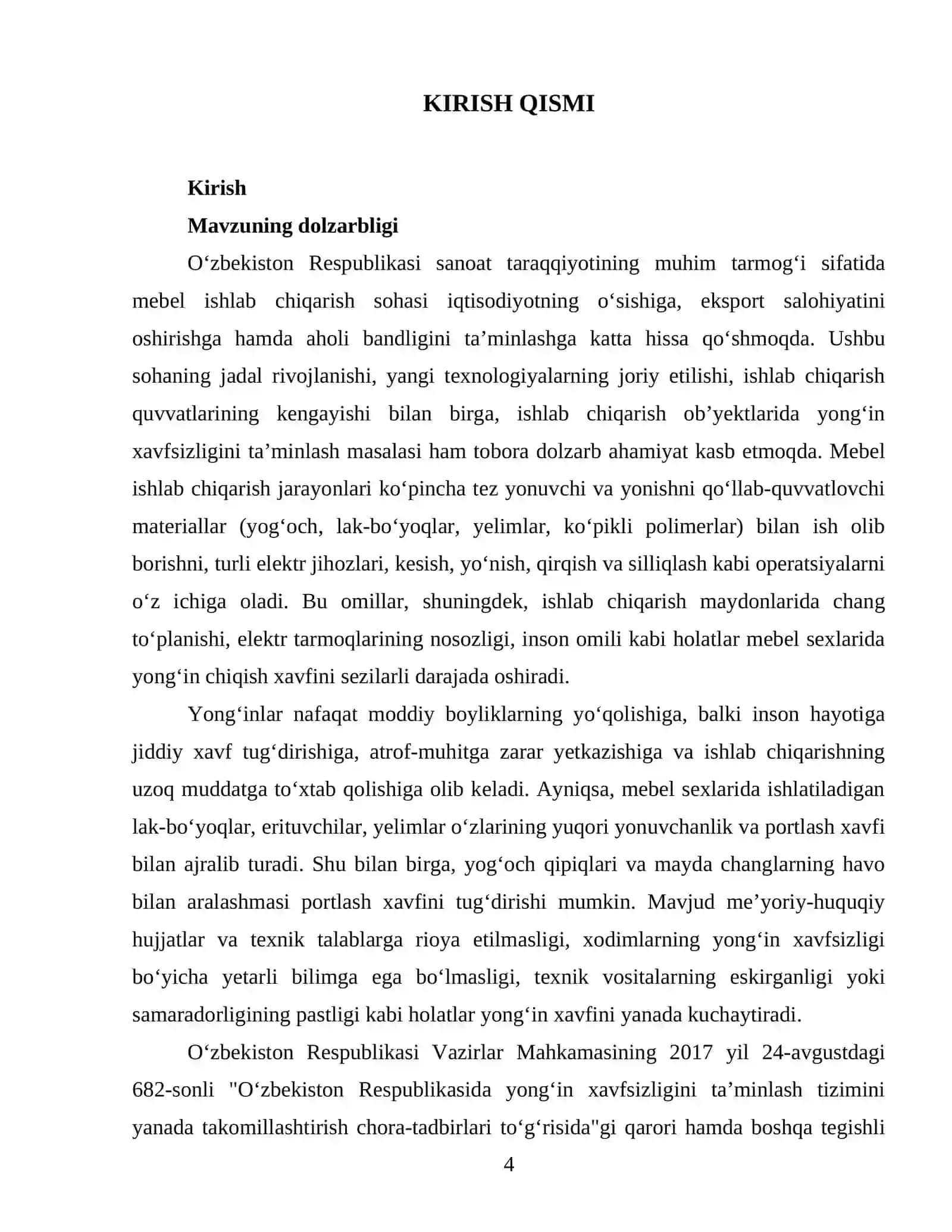 Mebel sexida yong'in xafini baholash va yong'inga qarshi profilaktik choralar tizimini takomillashtirish 4