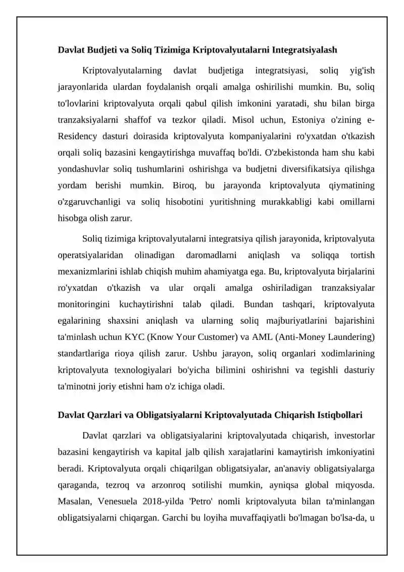Davlatning moliyaviy tizimida kriptovalyutadan foydalanish istiqbollari va havflari 4