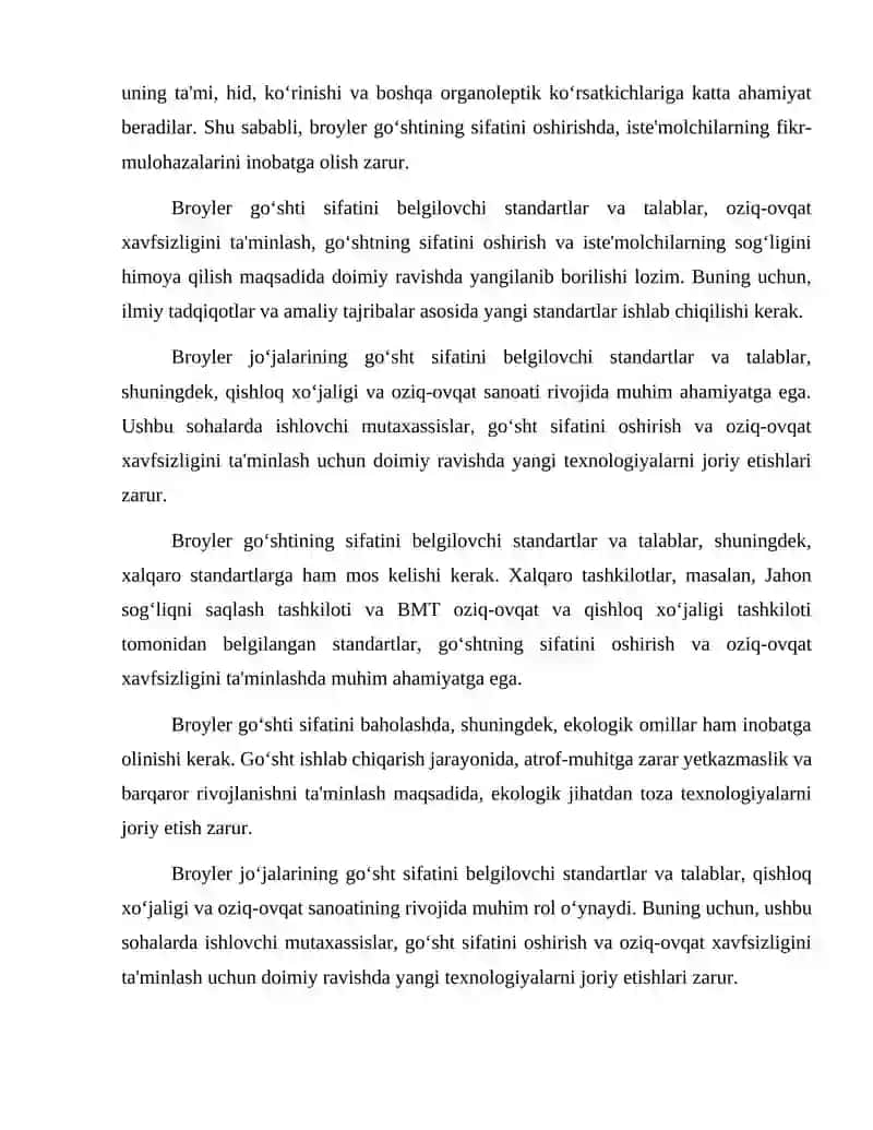 Broyler jo‘jalar  go'shtini tegishli standartlarda laboratoriya sifat ko'rsatkichlarini aniqlash 4