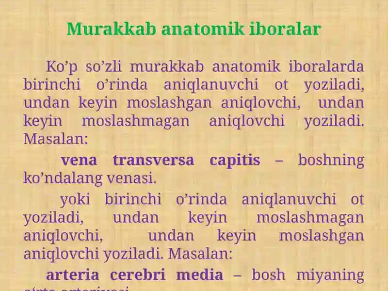 MOSLASHGAN VA MOSLASHMAGAN ANIQLOVCHI ISHTIROKIDA MURAKKAB ANOTOMIK TERMIN STRUKTURASI 4