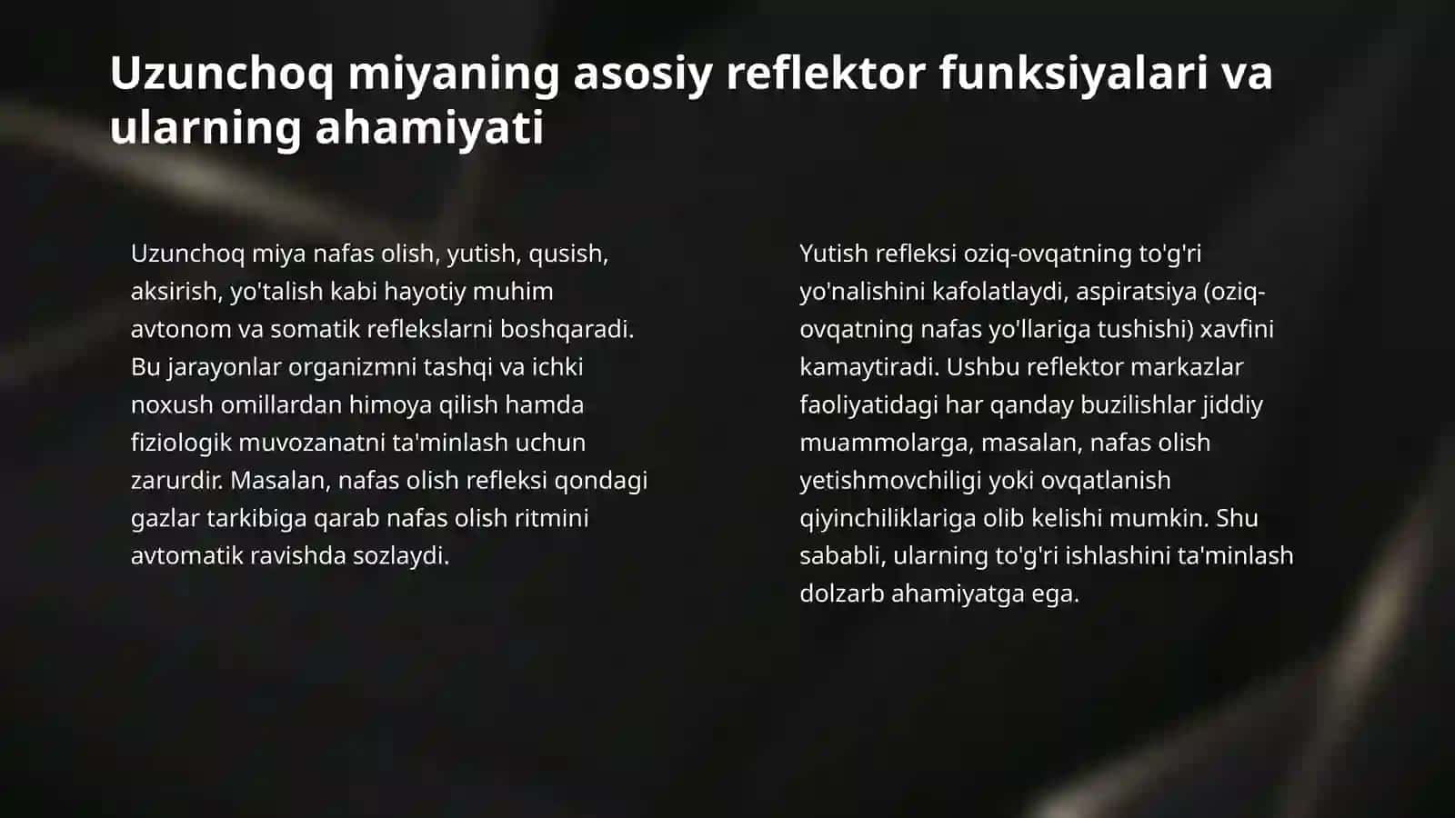 Orqa miyanng reflector va o`tkazuvchi faoliyatini tekshirish usullari. Uzunchoq miya va varoliyev ko`prigi. 4