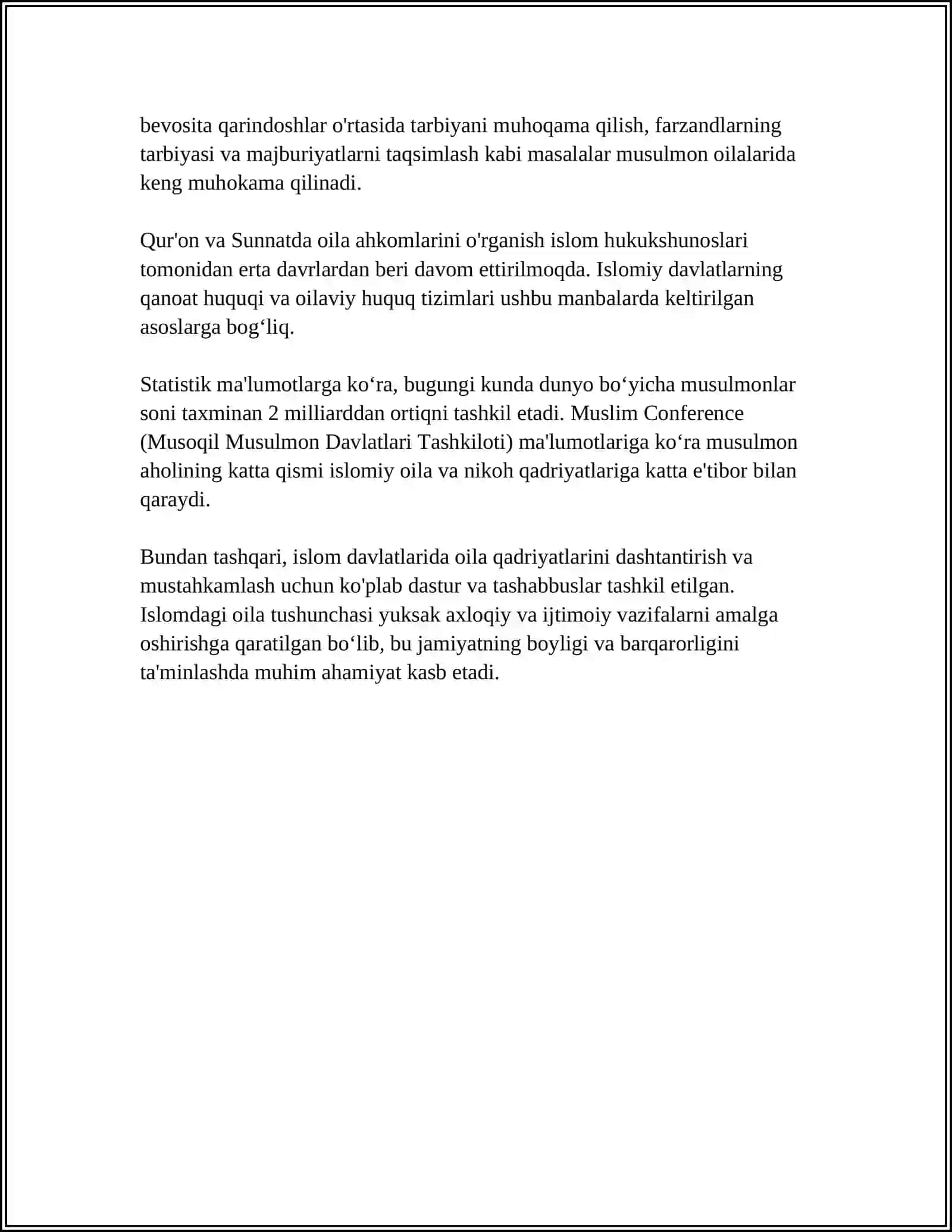 SHAYX MUXAMMAD SODIQ MUHAMMAD YUSUF ''BAXTIYOR OILA ''ASARIDA ISLOM QADRIYATLARINING TALQINI 4