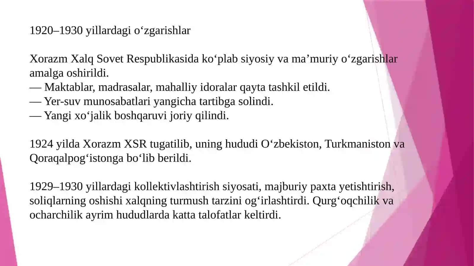 XX asrda Xorazmda kechgan ijtimoiy-siyosiy jarayonlar 4