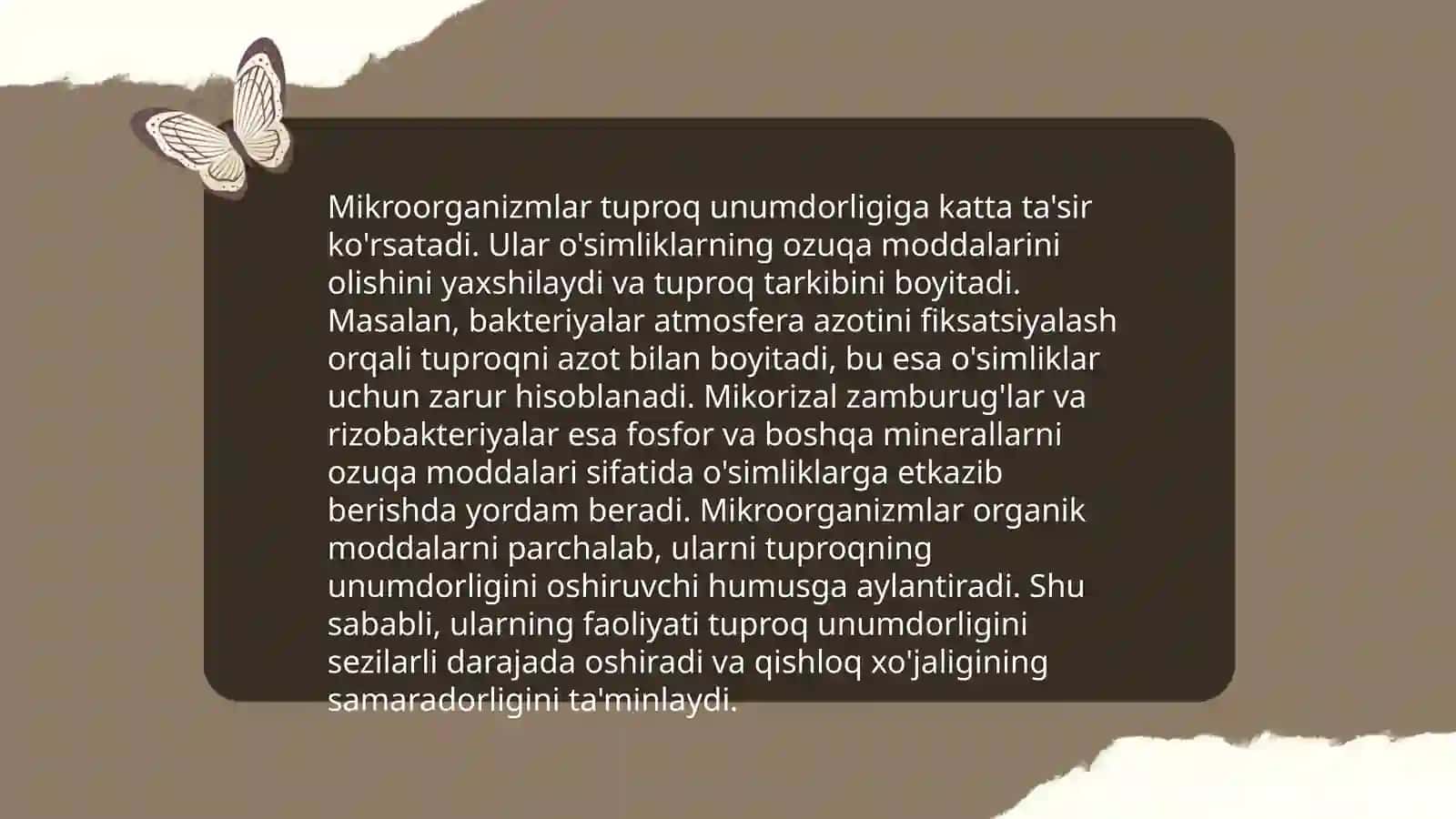 Tuproq mikroorganizmlari va ularni tuproq unumdorligini oshirishdagi roli 4