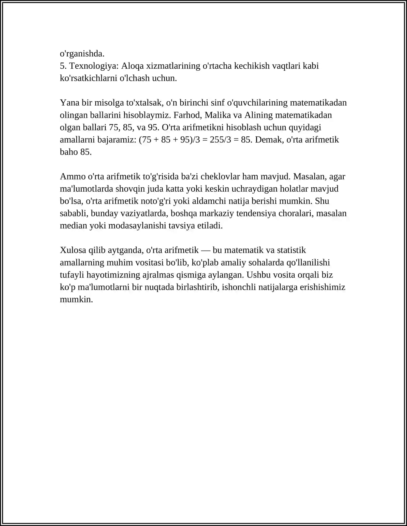 MATEMATIK KUTILMA YOKI DISPERSIYA MAVJUD BO'LMAGAN TASODIFIY MIQDORLARGA MISOLLAR TUZISH 4