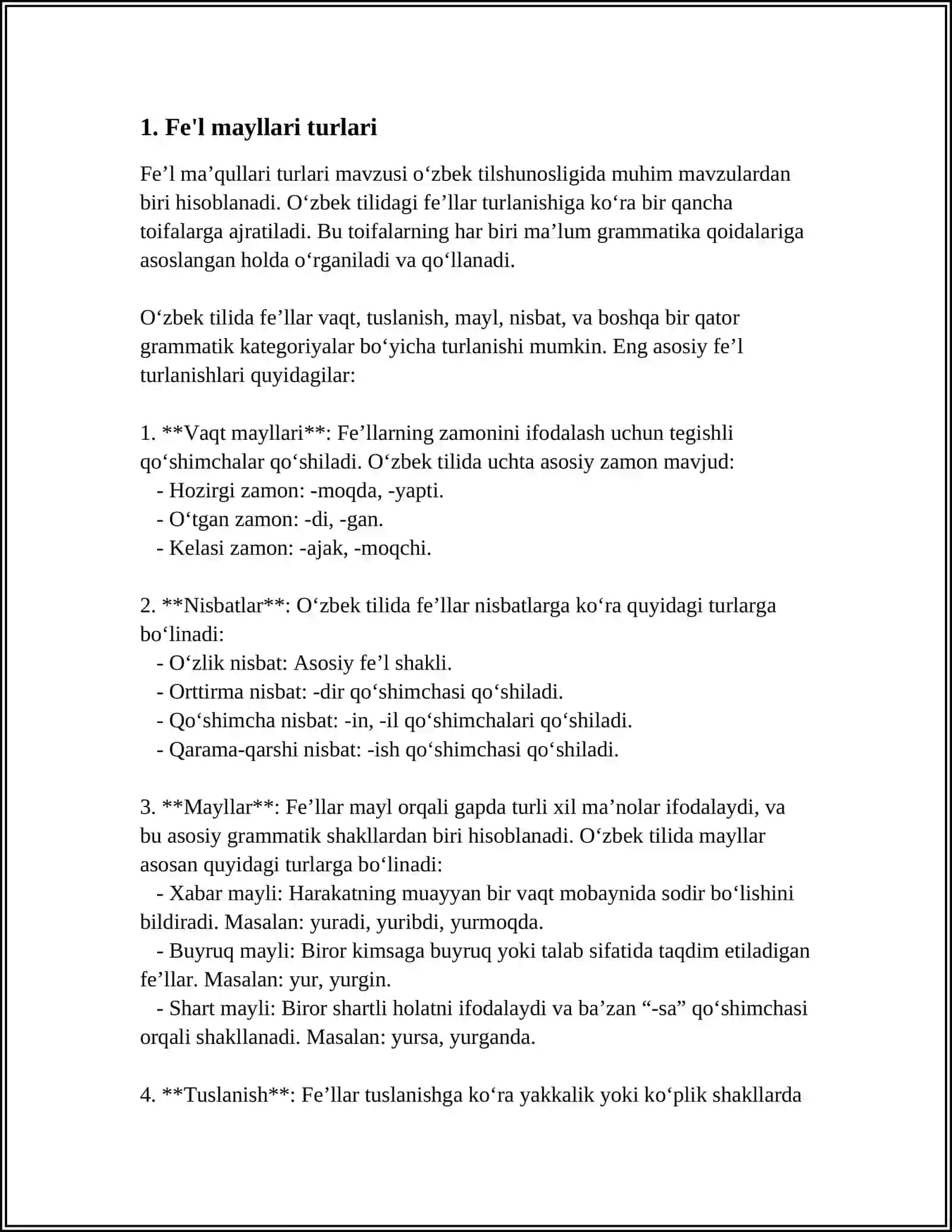 FEʼL MAYLLARI. TOʻLIQSIZ FEʼLLAR 4