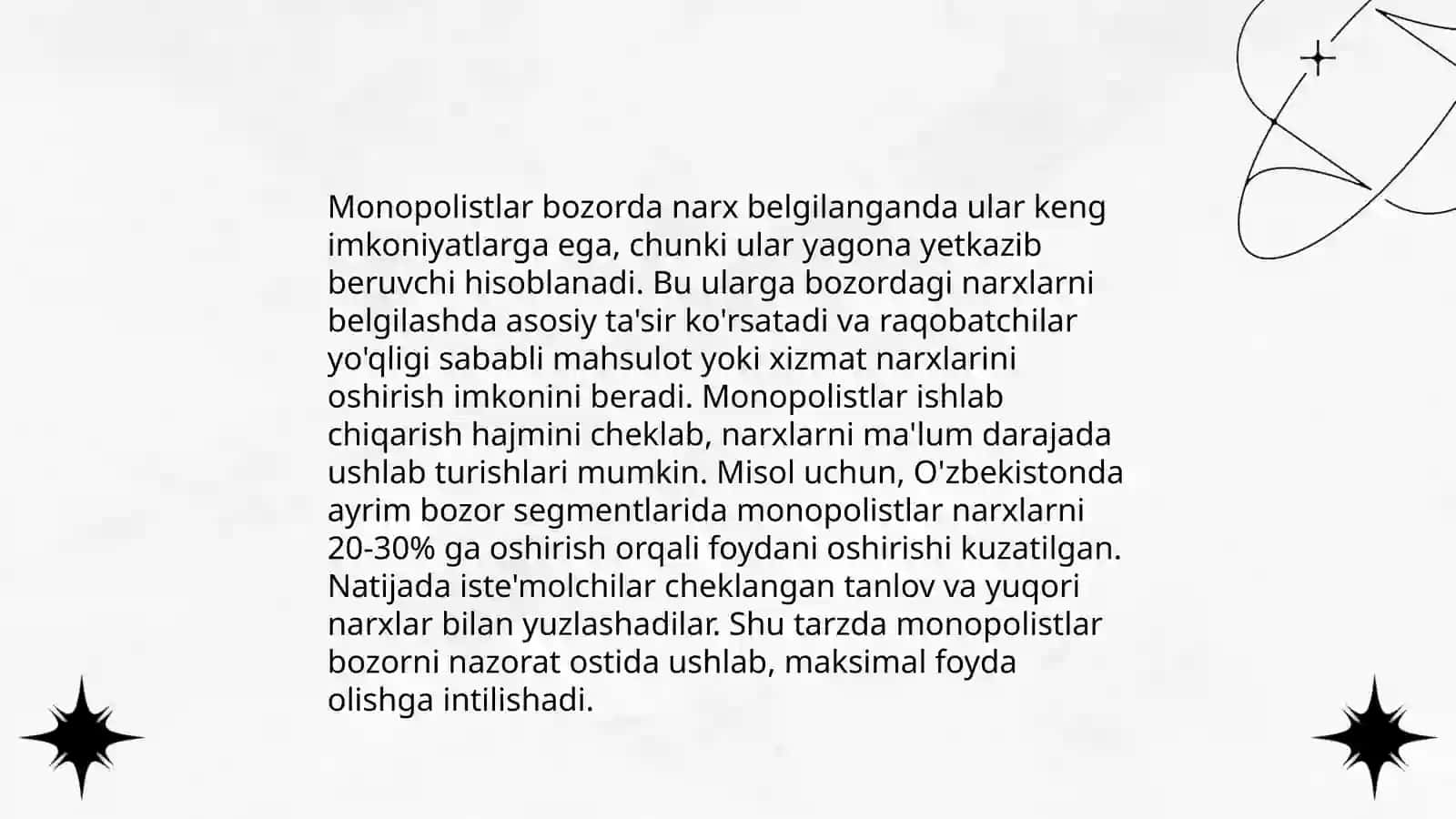 Monopolist korxonaning ishlab chiqarish qarorlari va monopol hokimiyat oqibatlari 4