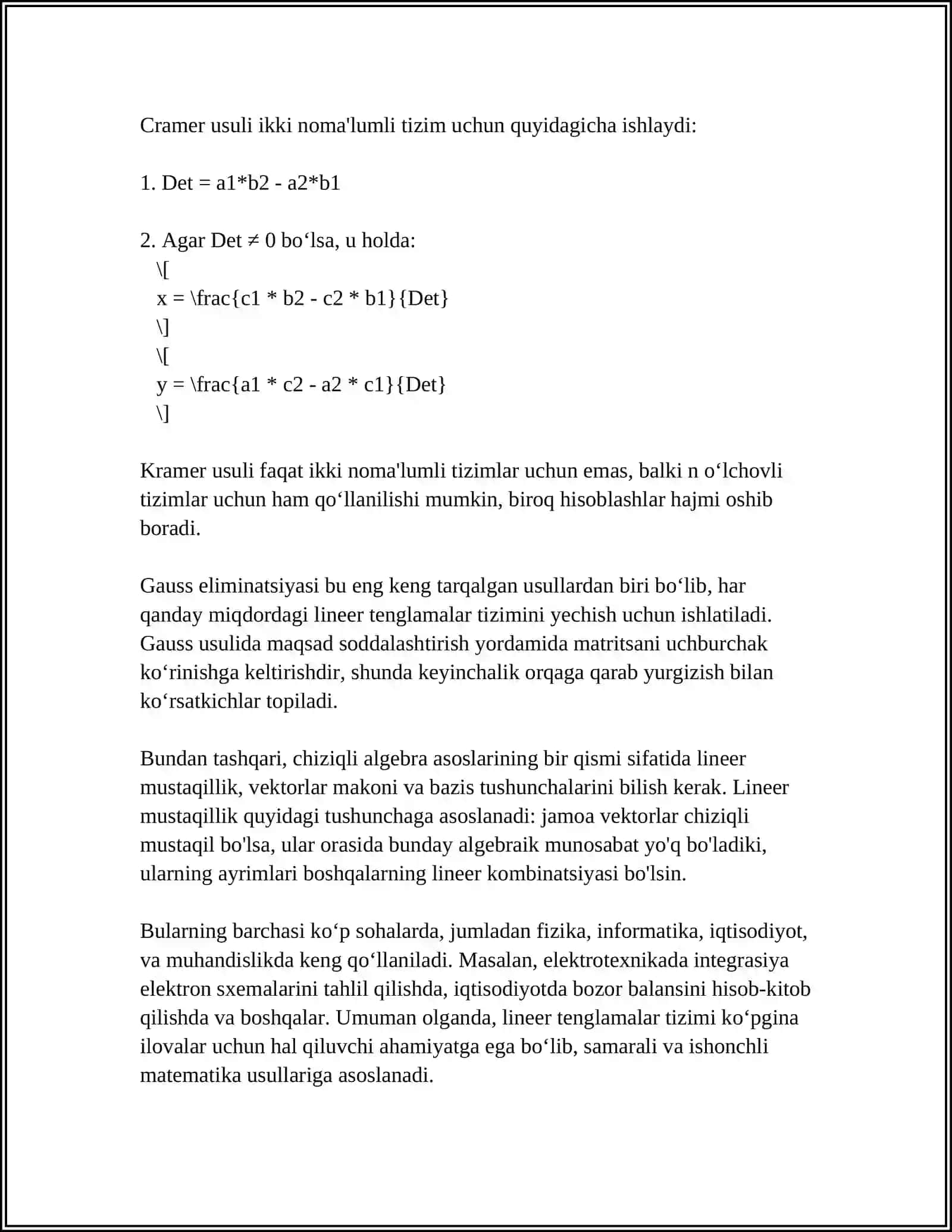 TENGLAMALAR SISTEMASINI MATRITSA USTIDA YECHISH 4