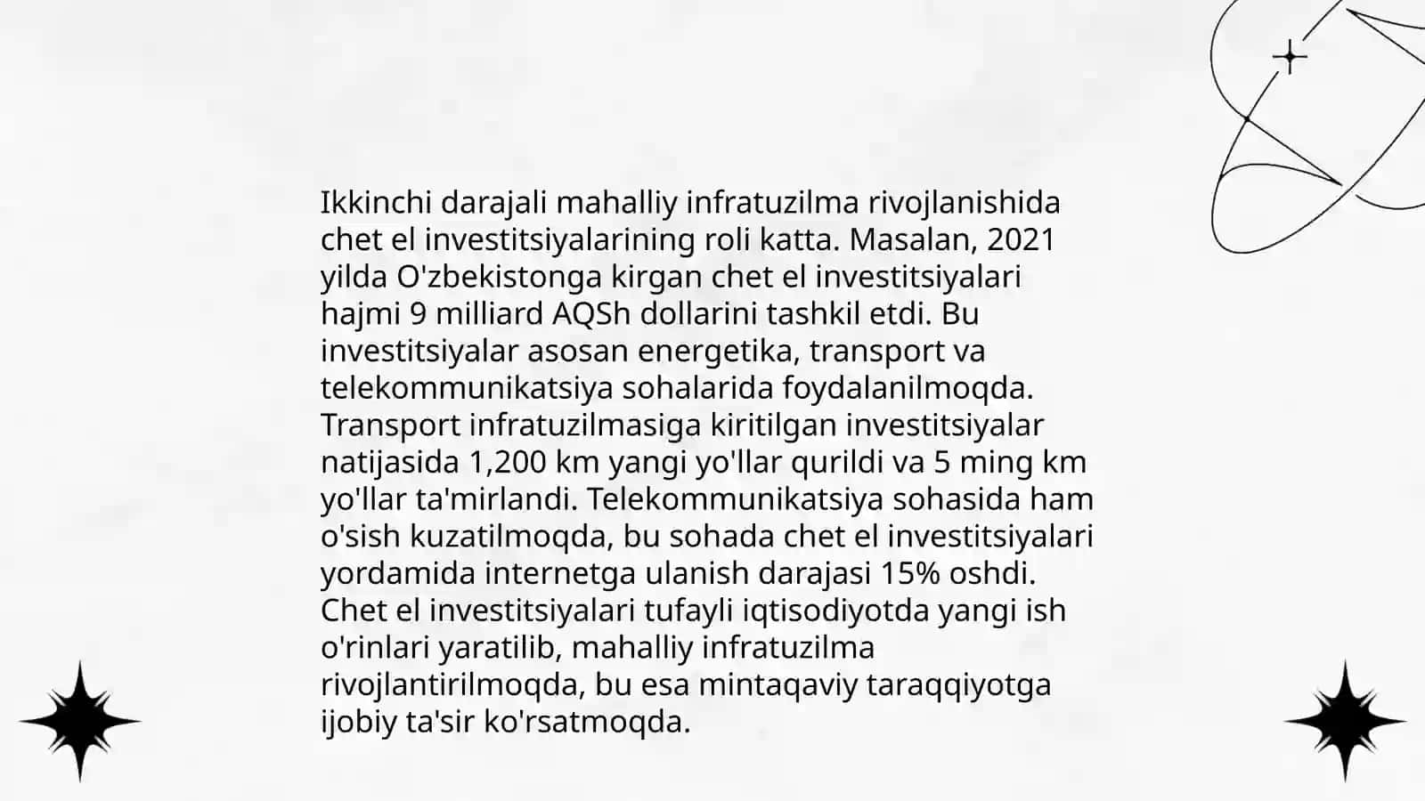 Oʻzbekiston Respublikasida chet el investitsiyalarining iqtisodiy oʻsishga ta'siri 4