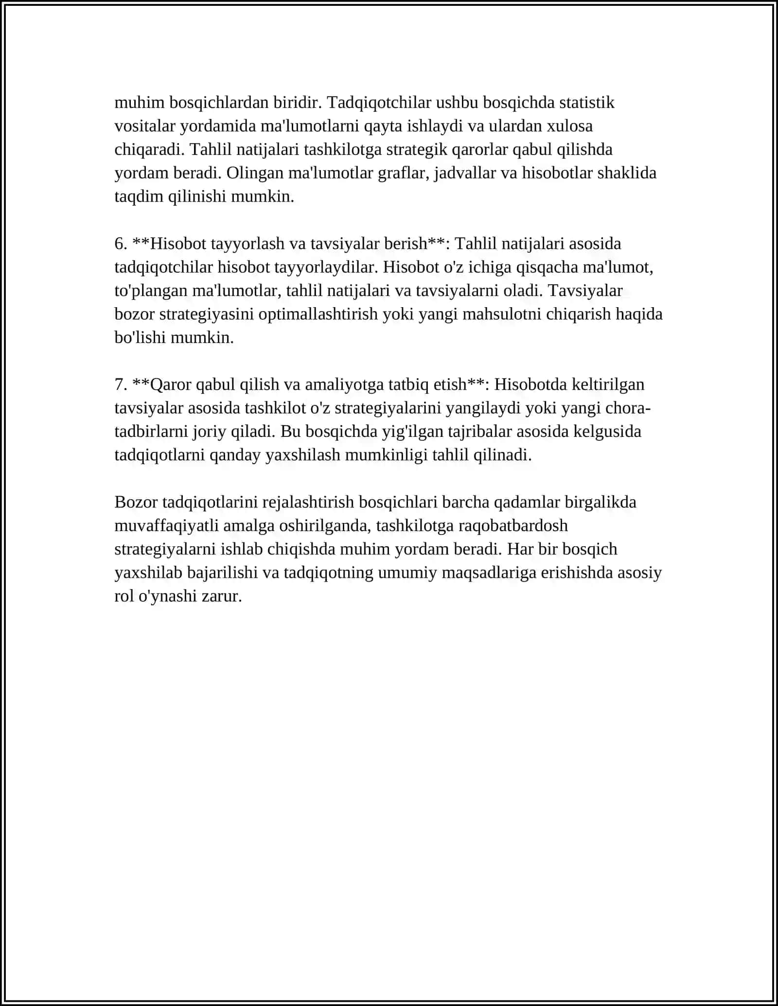 MARKETING TADQIQOTLARINI BOSQICHLARI VA ULARNI AMALGA OSHIRISH TADBIRLARI 4