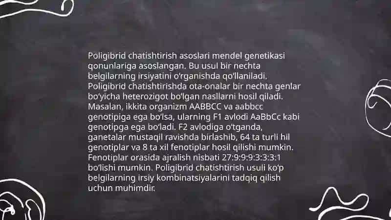 Monogibrid va poligibrid chatishtirishda belgilarning nasldan naslga ōtishi 4