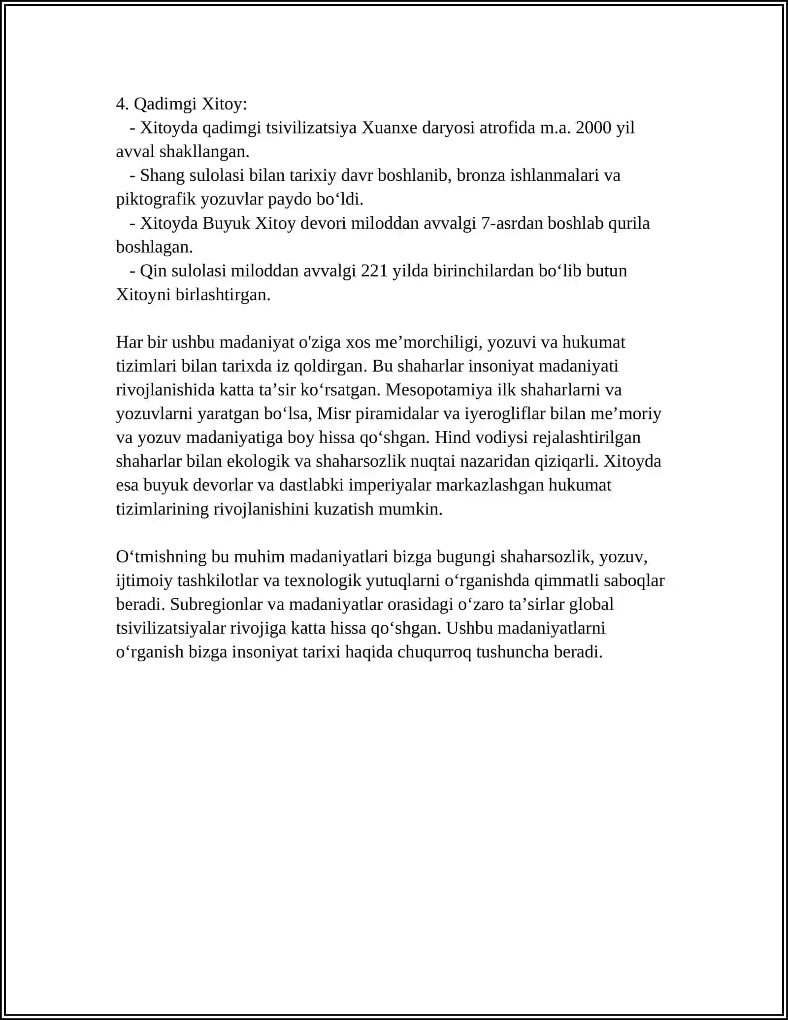 ILK SHAHARNOMA SIVILIZATSIYASINING VUJUDGA KELISHI VA USHBU JARAYON BOSHQARUVINING SHAKILLANISHI 4