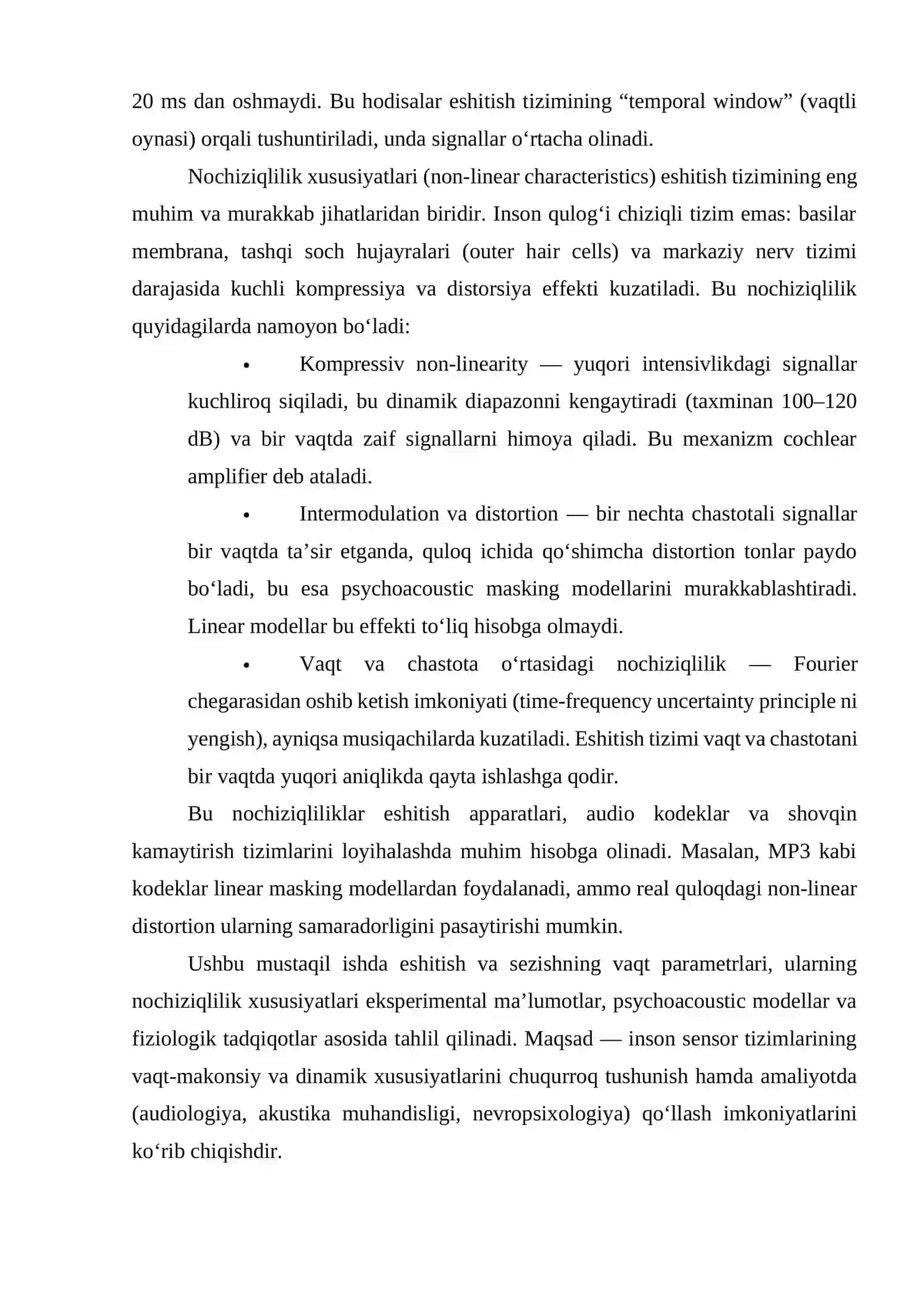 Eshitishni, sezishni vaqt parametrlari, uning nochiziqlilik xususiyatlari 4