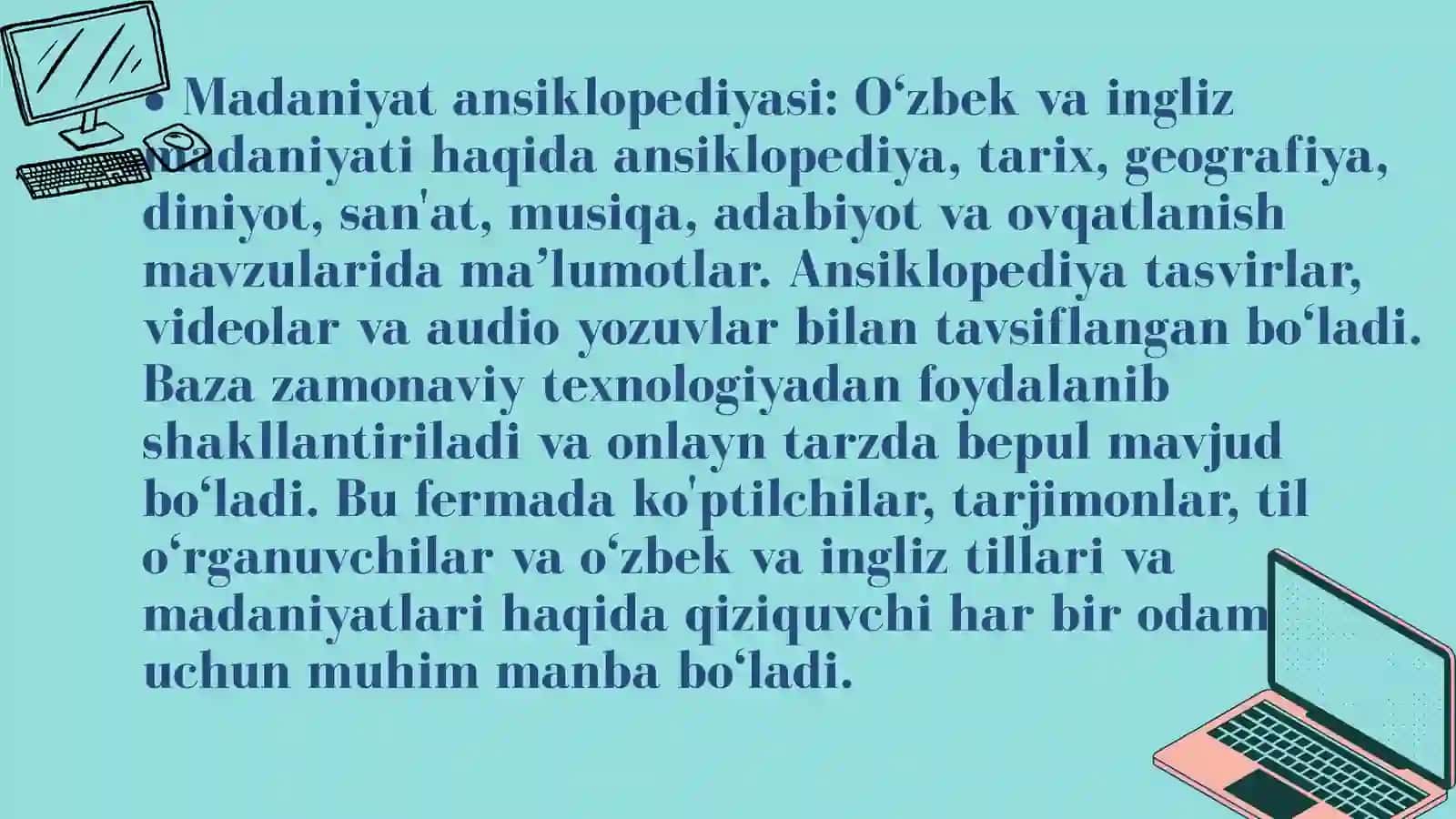 O‘zbekcha-inglizcha lingvomadaniy birliklar bazasini shakllantirish 4