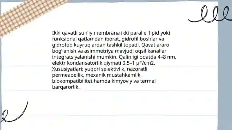 Bir va ikki qavatli sun'iy membranalar 4