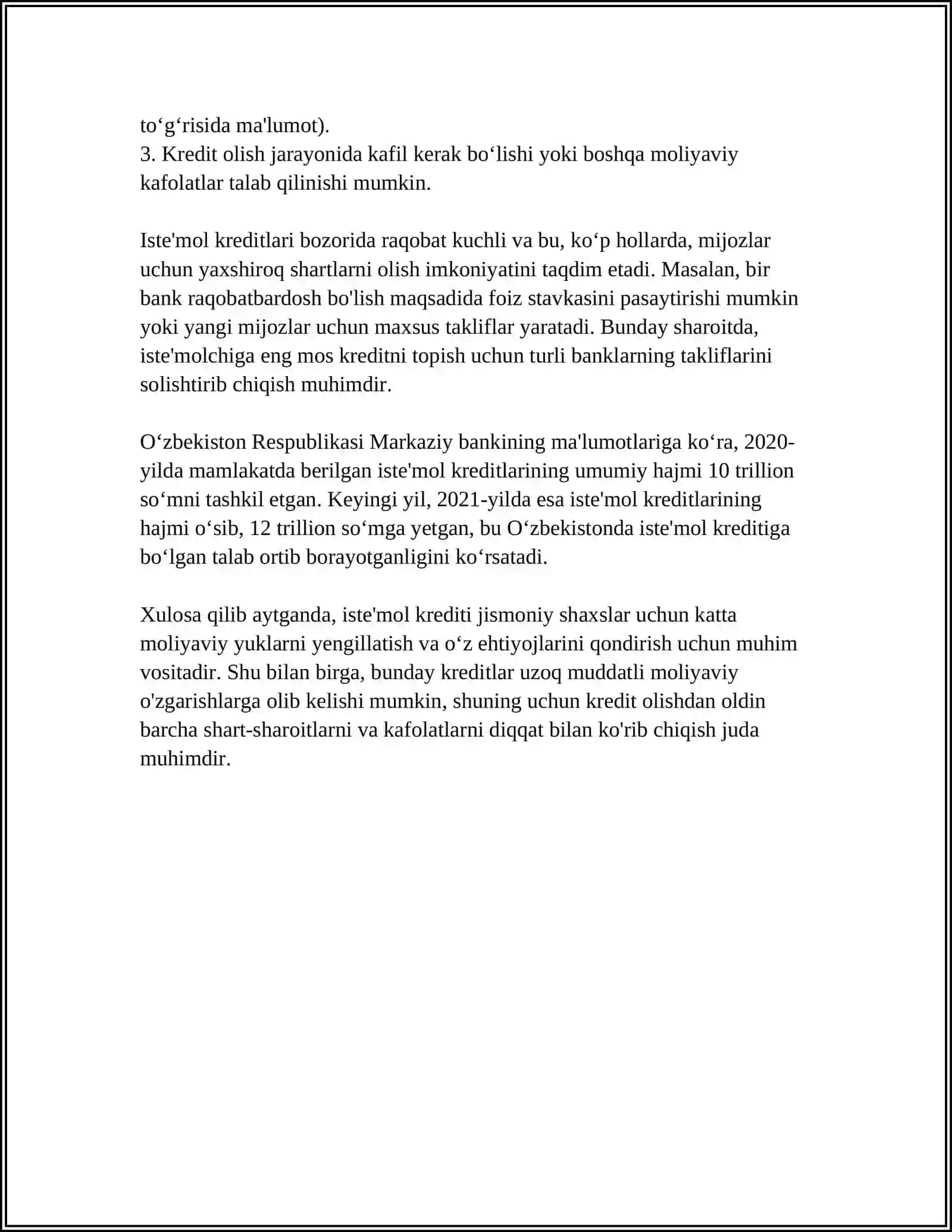 ISTE’MOL KREDITI VA UNING IJTIMOIY AHAMIYATI 4