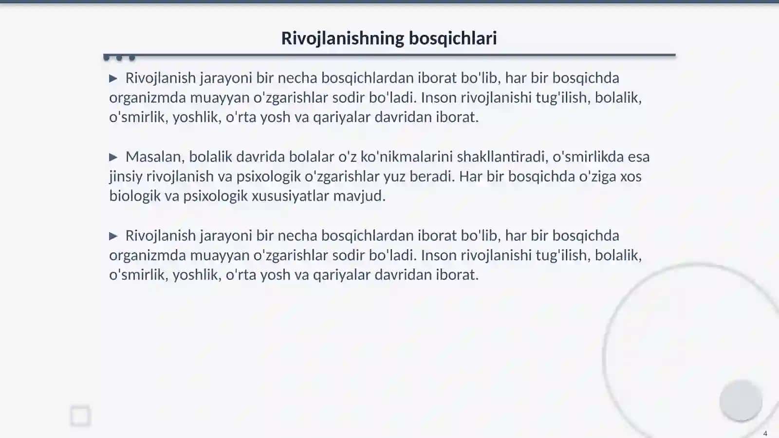 Organizmning oʻsishi rivojlanishi va qarish 4