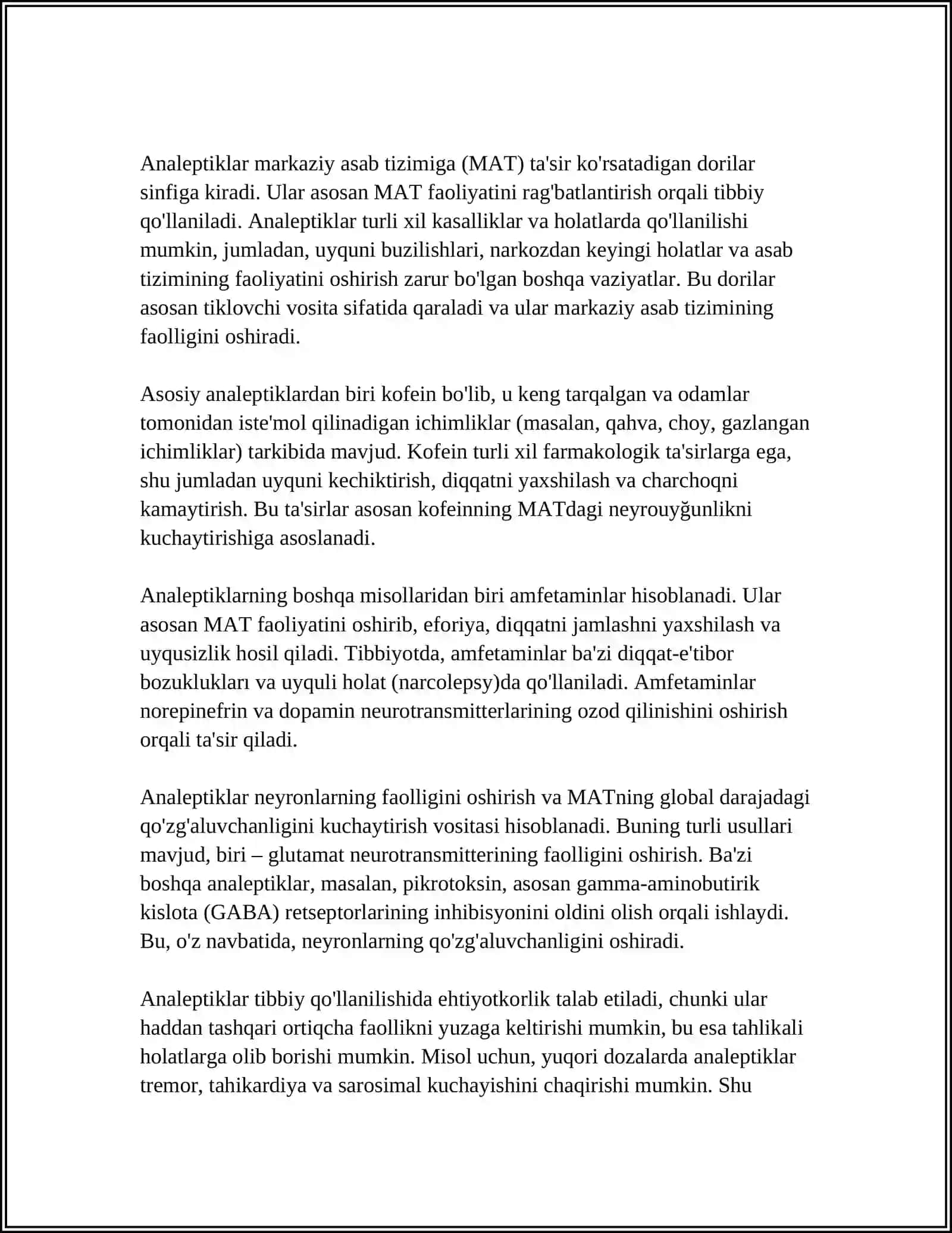 NOOTROP VOSITALAR. ANALEPTIKLAR. DOFAMIN VA DOFAMINERGIK VOSITALAR. SEROTONIN VA SEROTONINERGIK VOSITALAR 4
