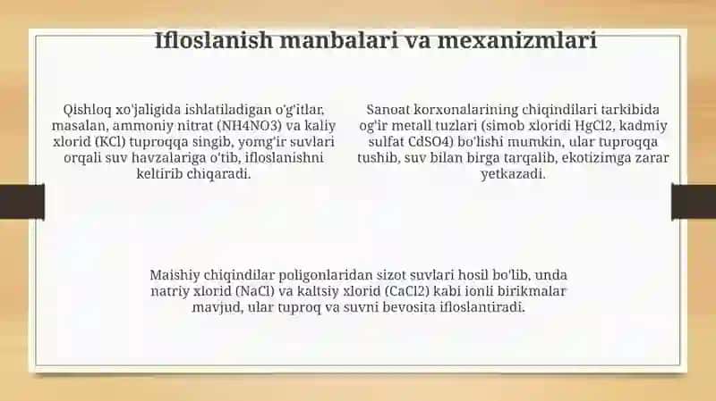 tuproq suvning ifloslanishida ionli bog'lanish birikmalari 4