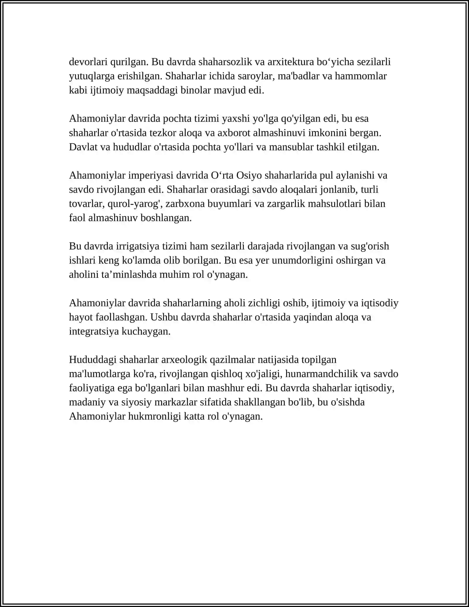Ahamoniylar davrida O'rta Osiyo shaharlarining rivojlanishi 4