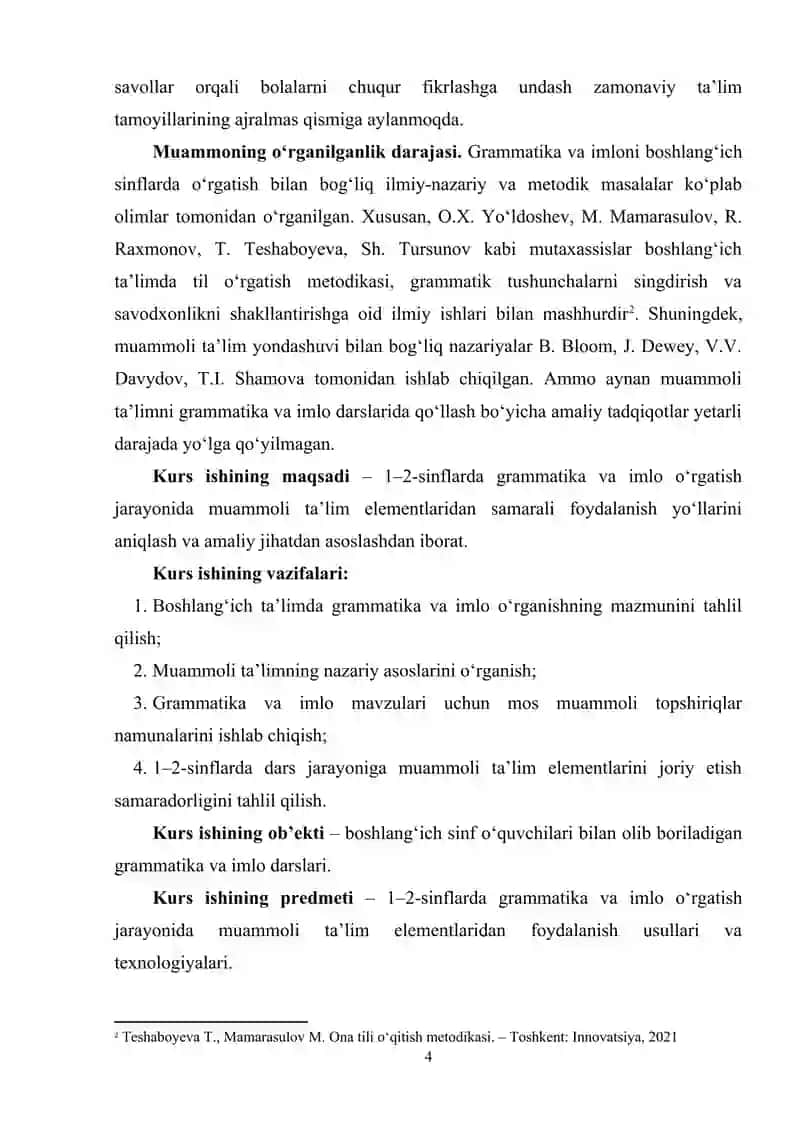 1-2 sinflarda Grammatika va imlo o'rgatish jarayonida muammoli talim elementlaridan foydalanish 4