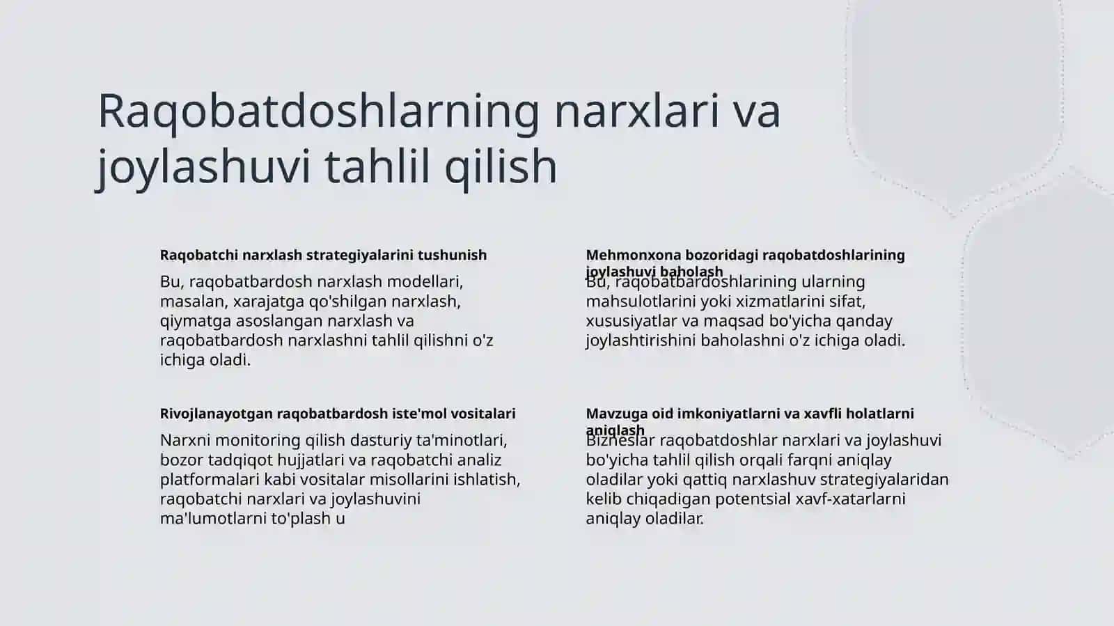 Mehmonxona biznesida narxlashtirish siyosatini amalga oshirish 4