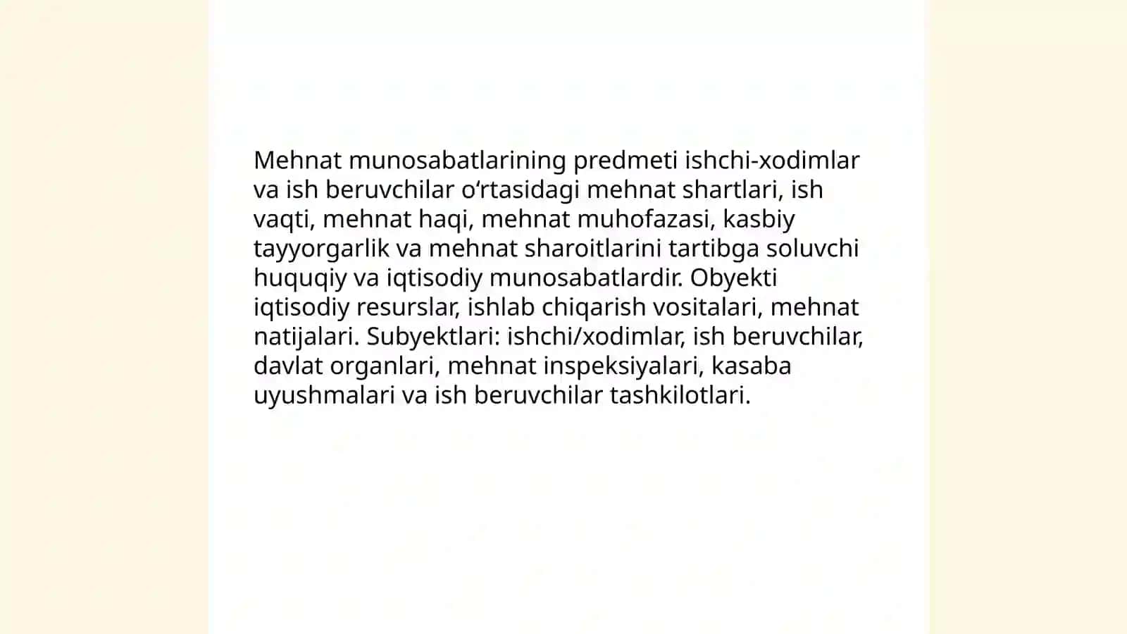 Mehnat huquqining predmeti.Bioetikaning asosiy vazifalari 4