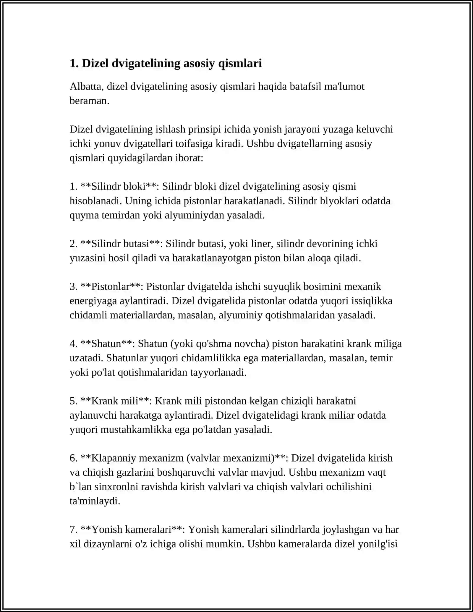 DIZELNING TAMINLASH TIZIMI, TUZILISHI VA ISHLASHINI ÒRGANISH 4
