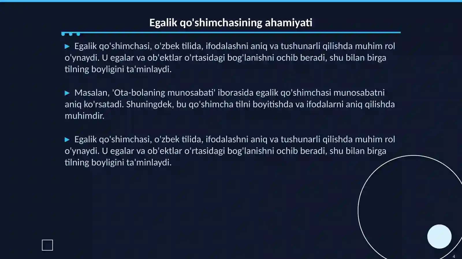 Egalik qo'shimchasidan foydalanish normalari 4