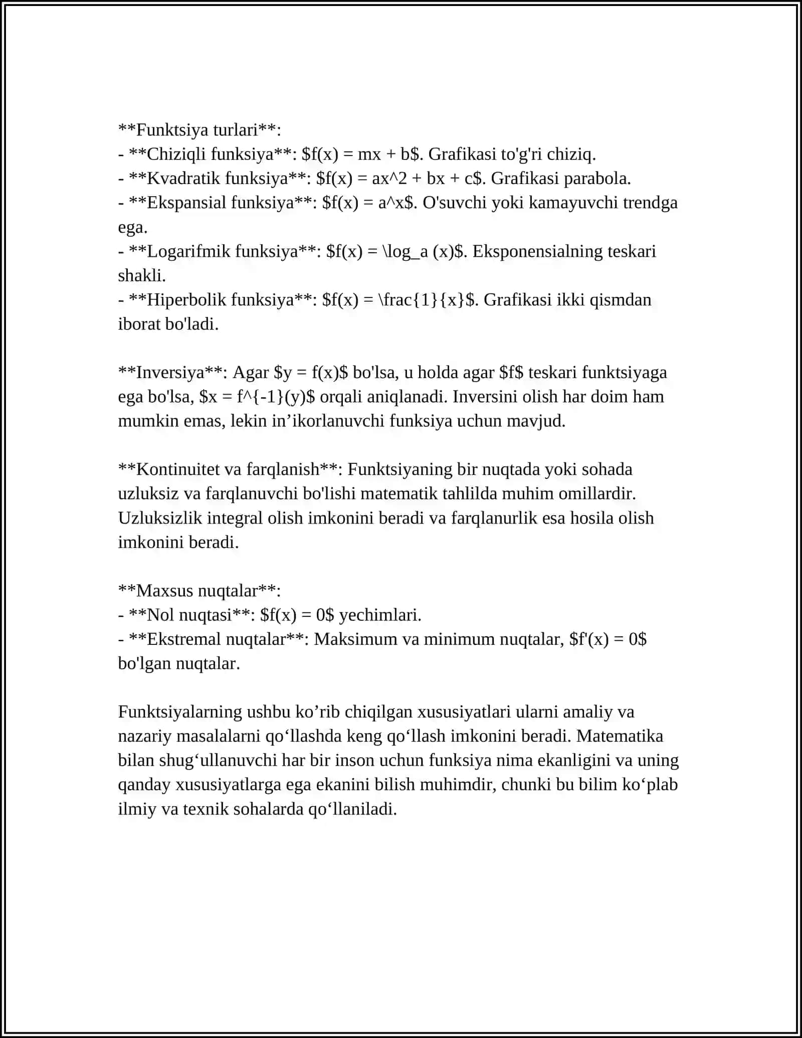MATEMATIK FUNKSIYALAR BILAN ISHLASH 4