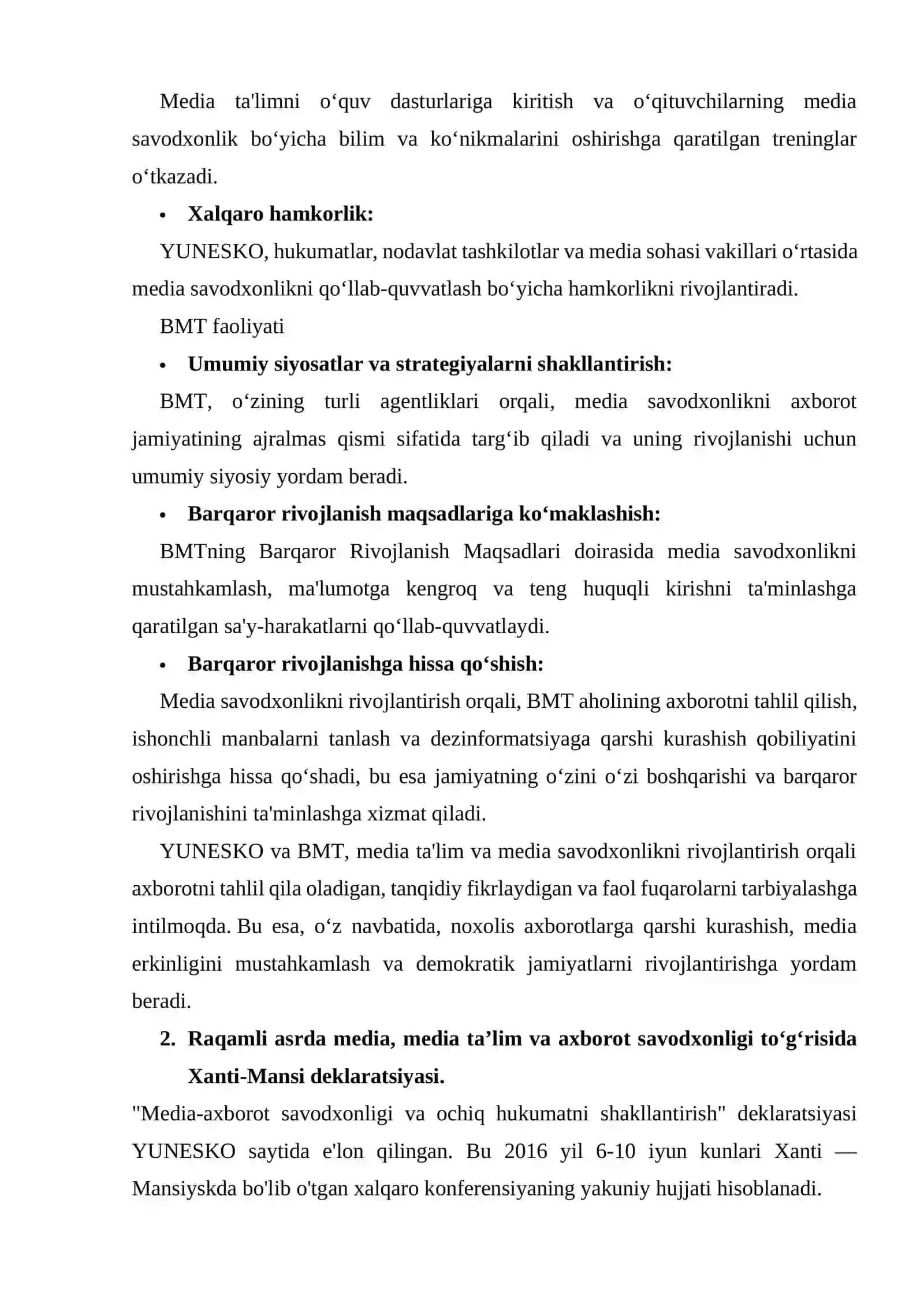 Axborotlashgan jamiyat taraqqiyoti. BMT va YUNESCOning media savodxonlik va axborot madaniyatiga munosabati 4