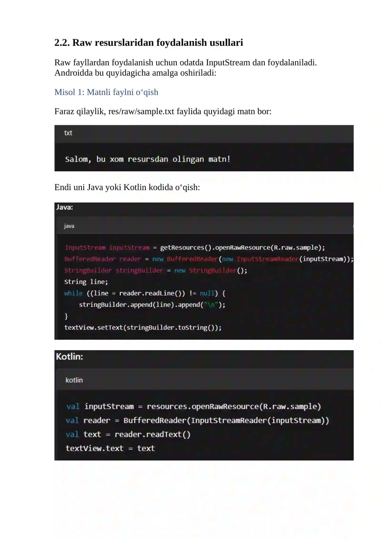 Androidda Xom RAW resurslaridan foydalanish 4