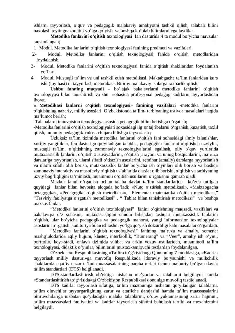 METODIKA FANLARINI O’QITISH TEXNOLOGIYASI 4