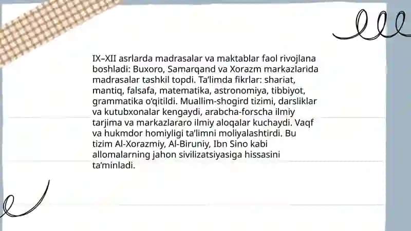 IX–XII asrlarda Madaniy Yuksalish 4