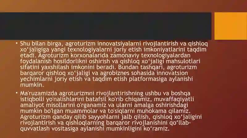 Agroturizmning rivojlantirishning istiqbolli yo’llari 4