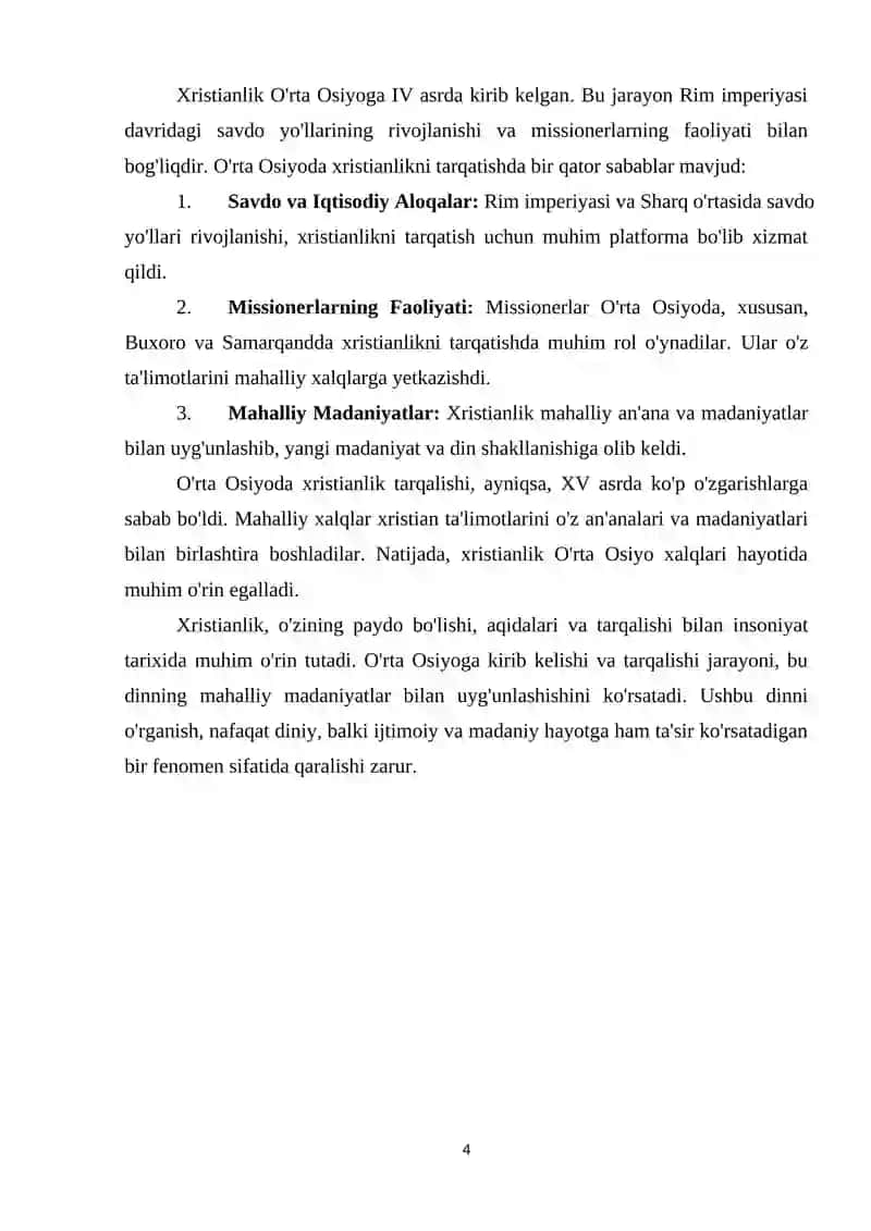 XRISTIANLIKNING PAYDO BO'LISHI, AQIDALARI, ASOSIY YO'NALISHLARI, TA'LIMOTLARI VA MANBALARI 4