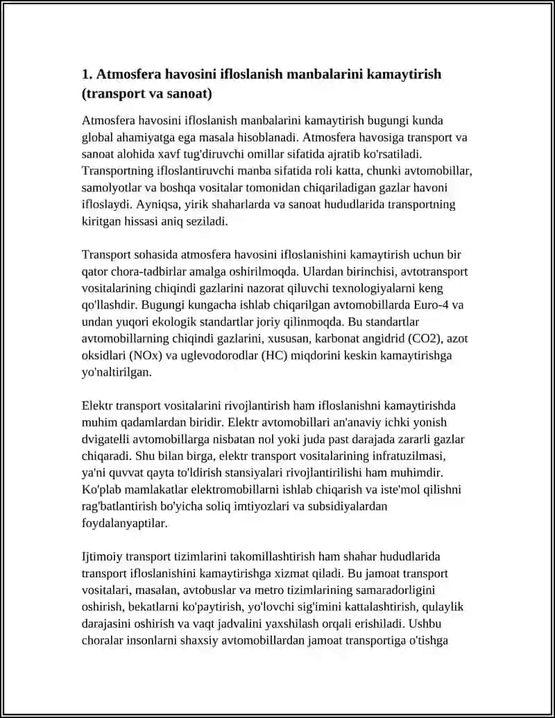 Atmosfera havosini ifloslanish manbalarini kamaytirish 4