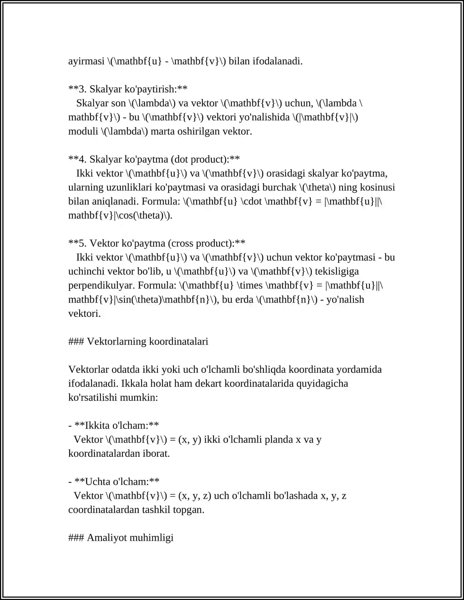 VERTORLARNI YASASH VA ULAR USTIDA AMALLAR BAJARISH. FUNKSIYA UZLUKSIZLIGI 4