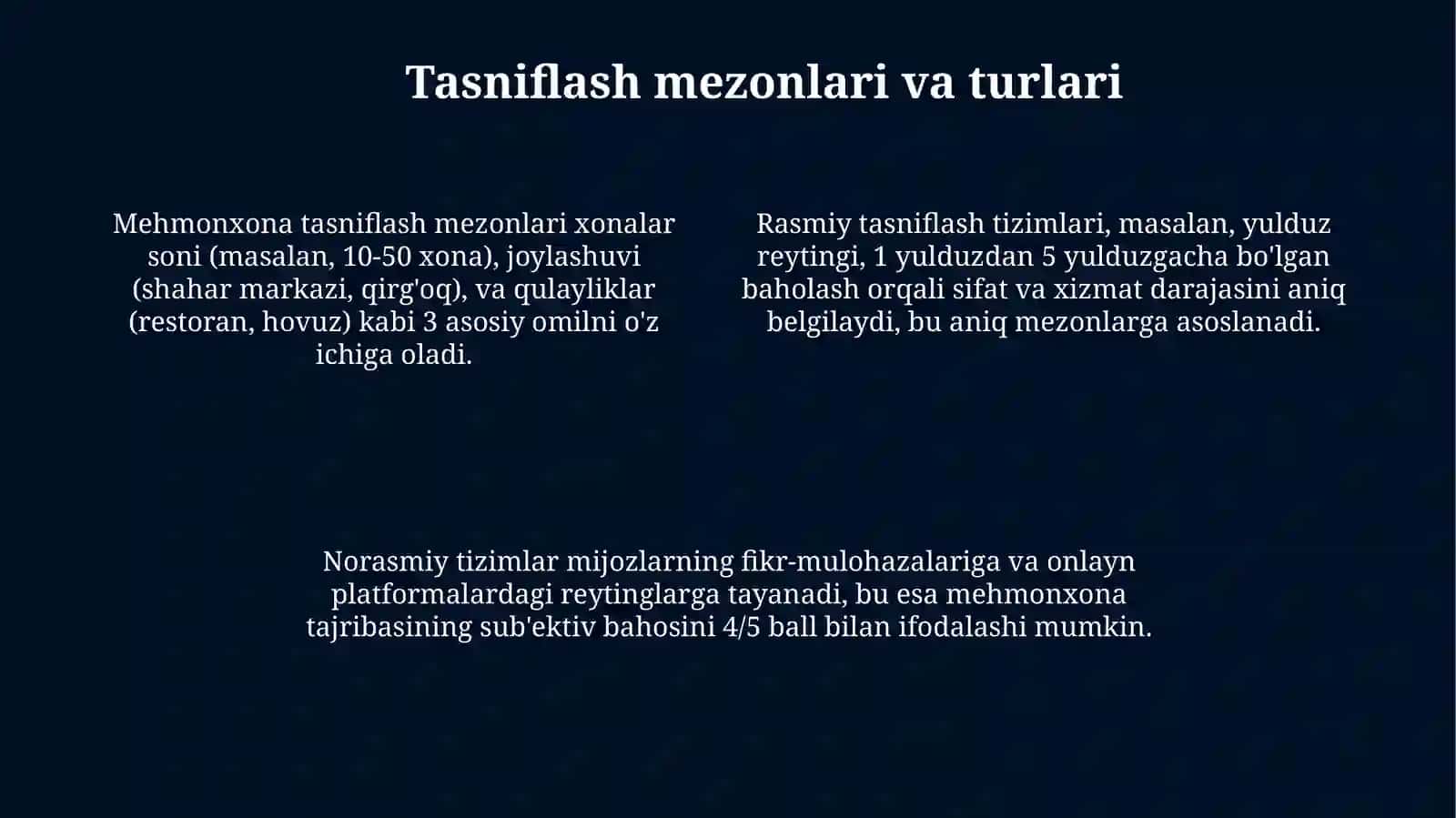 Mehmonxona tasniflash tizimining asoslari 4