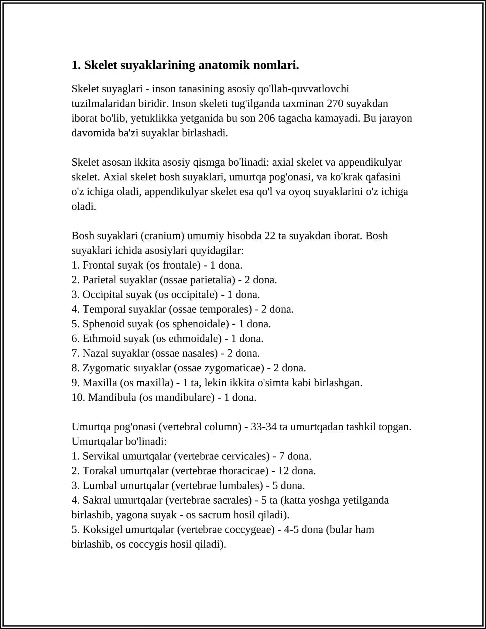 SKELET SUYAKLARNING ANATOMIK NOMLARI VA RASMINI CHIZIB AYTIB BERISH. RENTGEN NURLARINI OʻRGANISH TARIXI, SUYAK VA BOʻGʻIMLAR RIVOJLANISHINI RENTGEN NURLARI YORDAMIDA OʻRGANISH 4