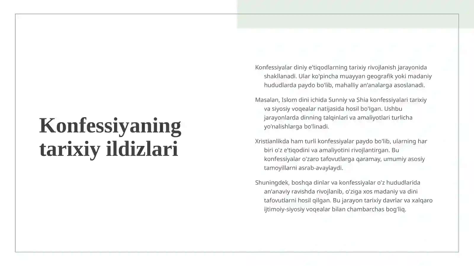 Konfessiya tushunchasining mohiyati va O'zbekistonda faoliyat yurituvchi diniy konfessiyalarning tasnifi 4