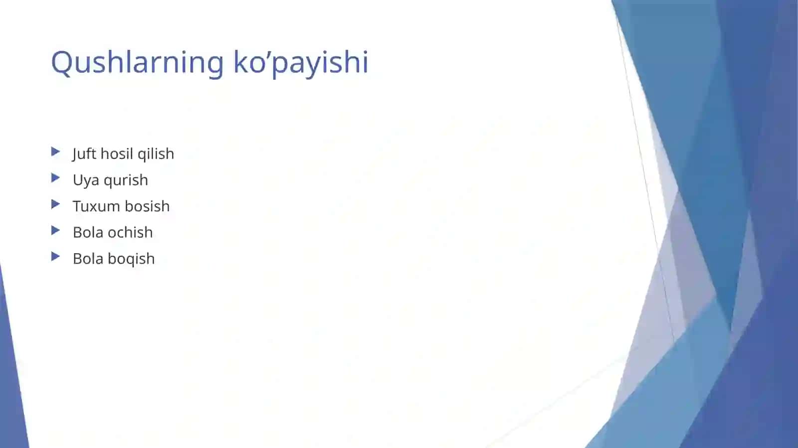 Qushlarning ko‘payishi, rivojlanishi va kelib chiqishi 4