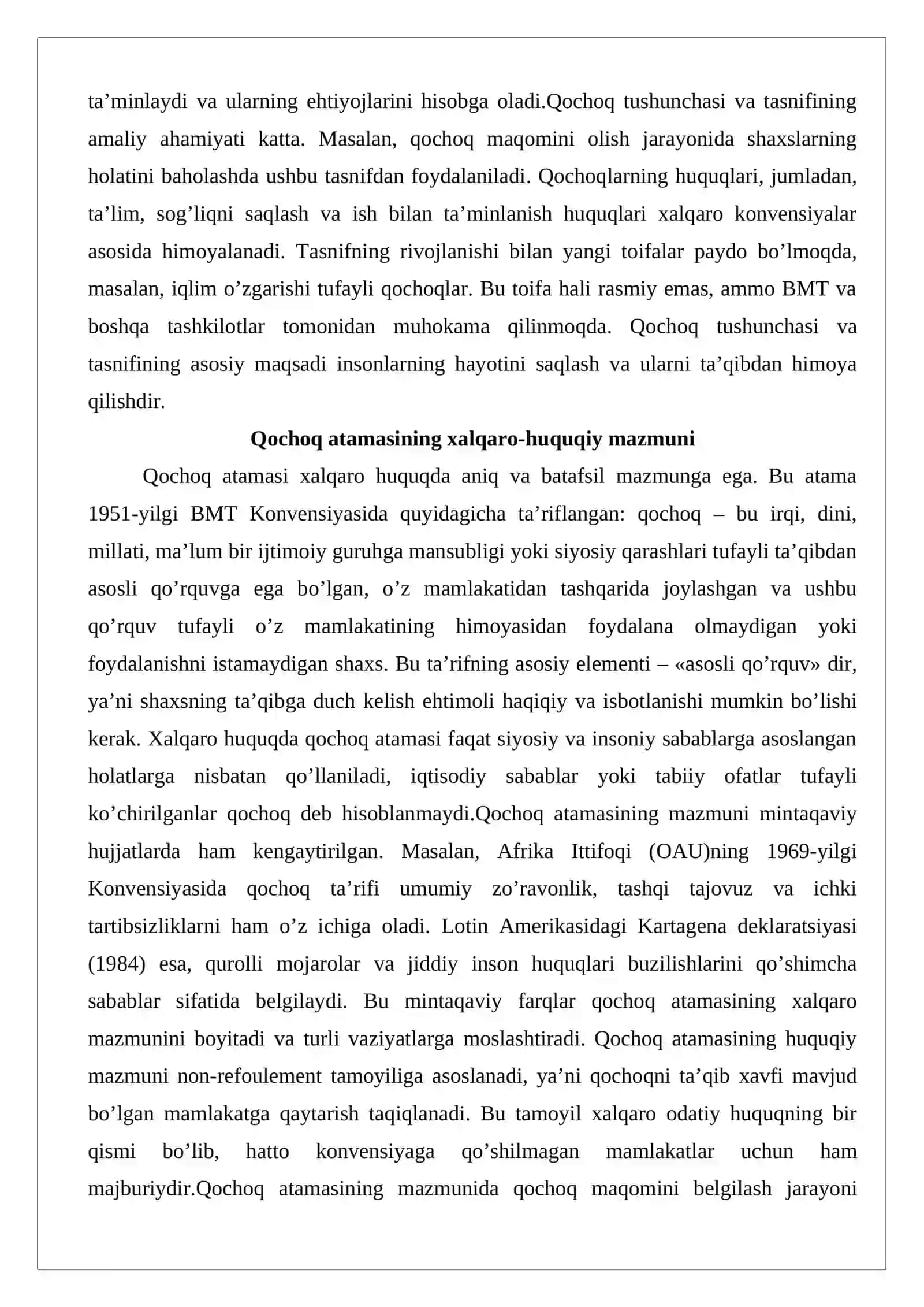 Qochoqlar tushunchasi va qochoqlar huquqiy holatining o'ziga xos xususiyatlari 4