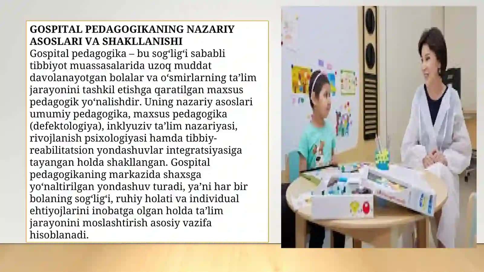 Alohida yordamga muhtoj shaxslar bilan ishlashda Gospital pedagogika konseptsiyasining mohiyati va asosiy qoidalari. 4