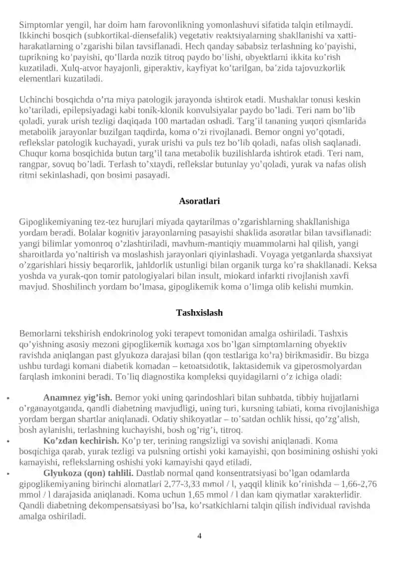 O’tkir patologik holatlar: gipoglikemik holat,issiqlik urishi,quyosh urishi,cho’kish va birinchi yordam 4