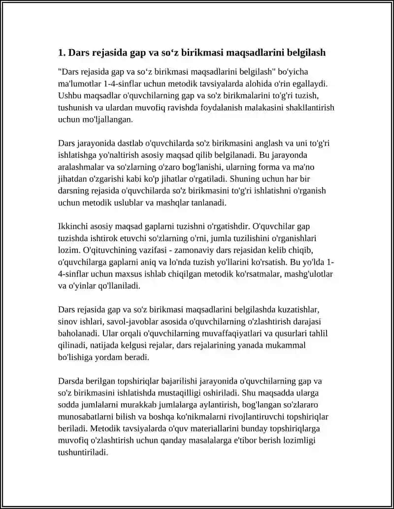 GAP VA SOʻZ BIRIKMASI ISHLASH YUZASIDA 1-4SINFLAR UCHUN METODIK TAVSIYALAR 4
