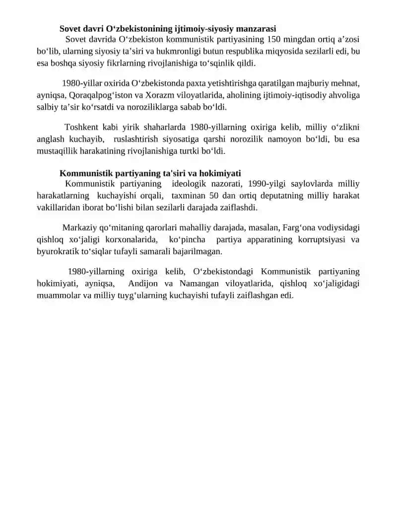 Mustaqillika erishish arafasida O'zbekistonning ijtimoiy siyosiy ahvoli 4