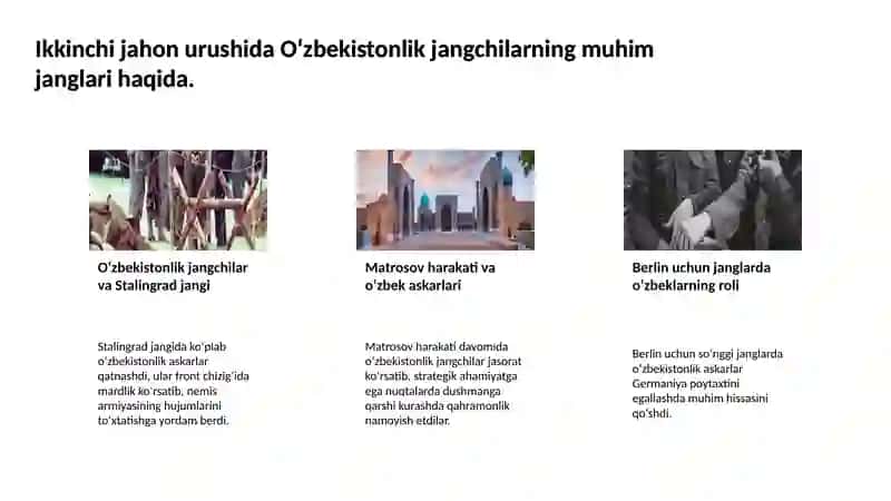 Ikkinchi jahon urushi davrida O‘zbekistonlik qahramonlarning hikoyalari 4